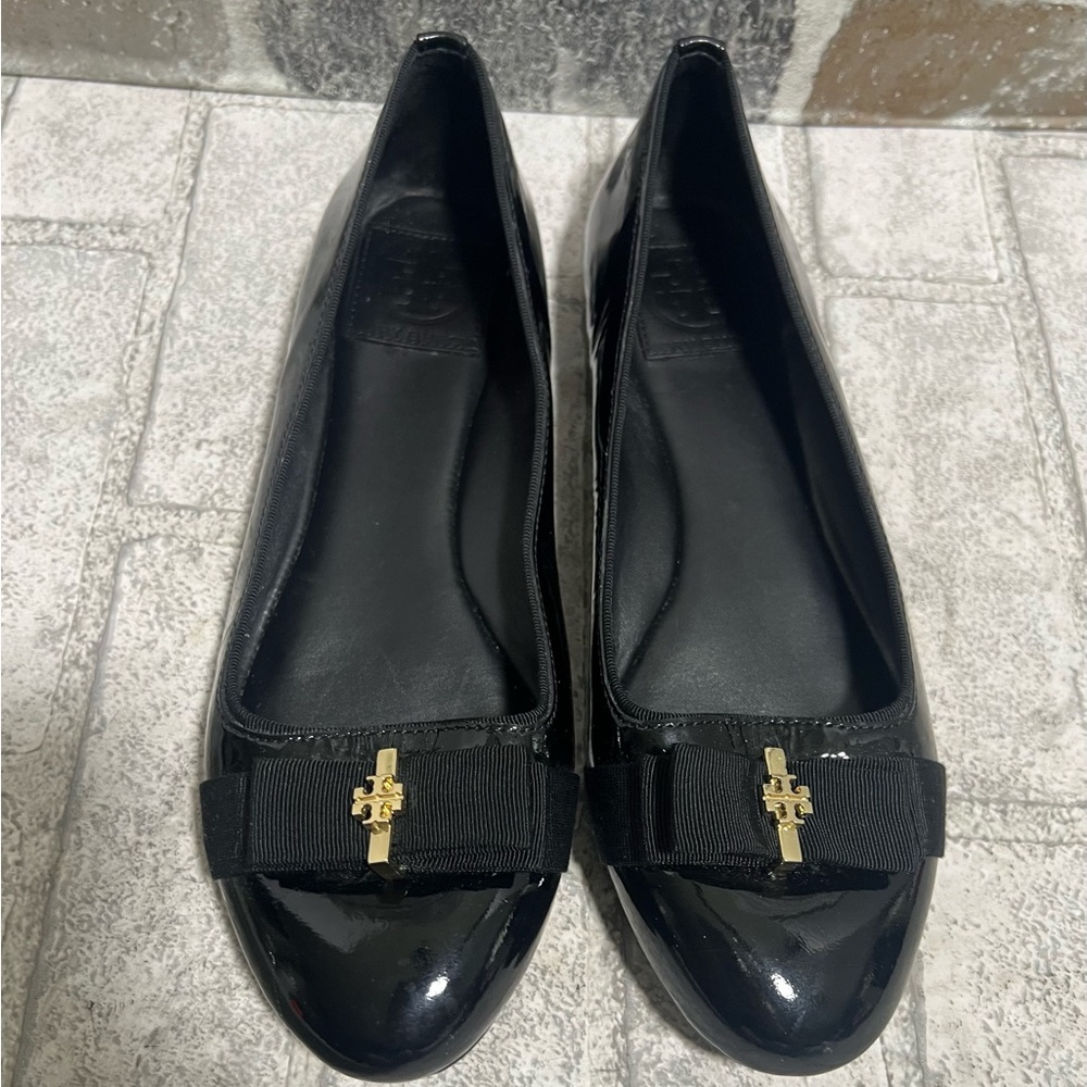 Tory Burch patent leather black slip on shoes size 7
